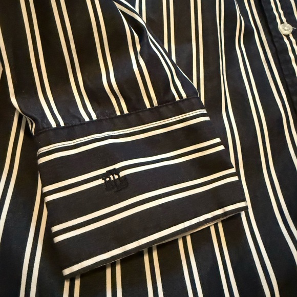 Ralph Lauren Vintage Navy Blue and White Striped Button Down Blouse - Picture 4 of 5
